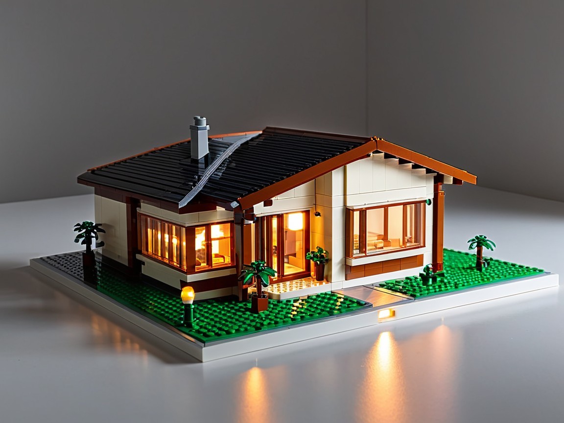 Modern LEGO House Model with Cream Walls and Gabled Roof