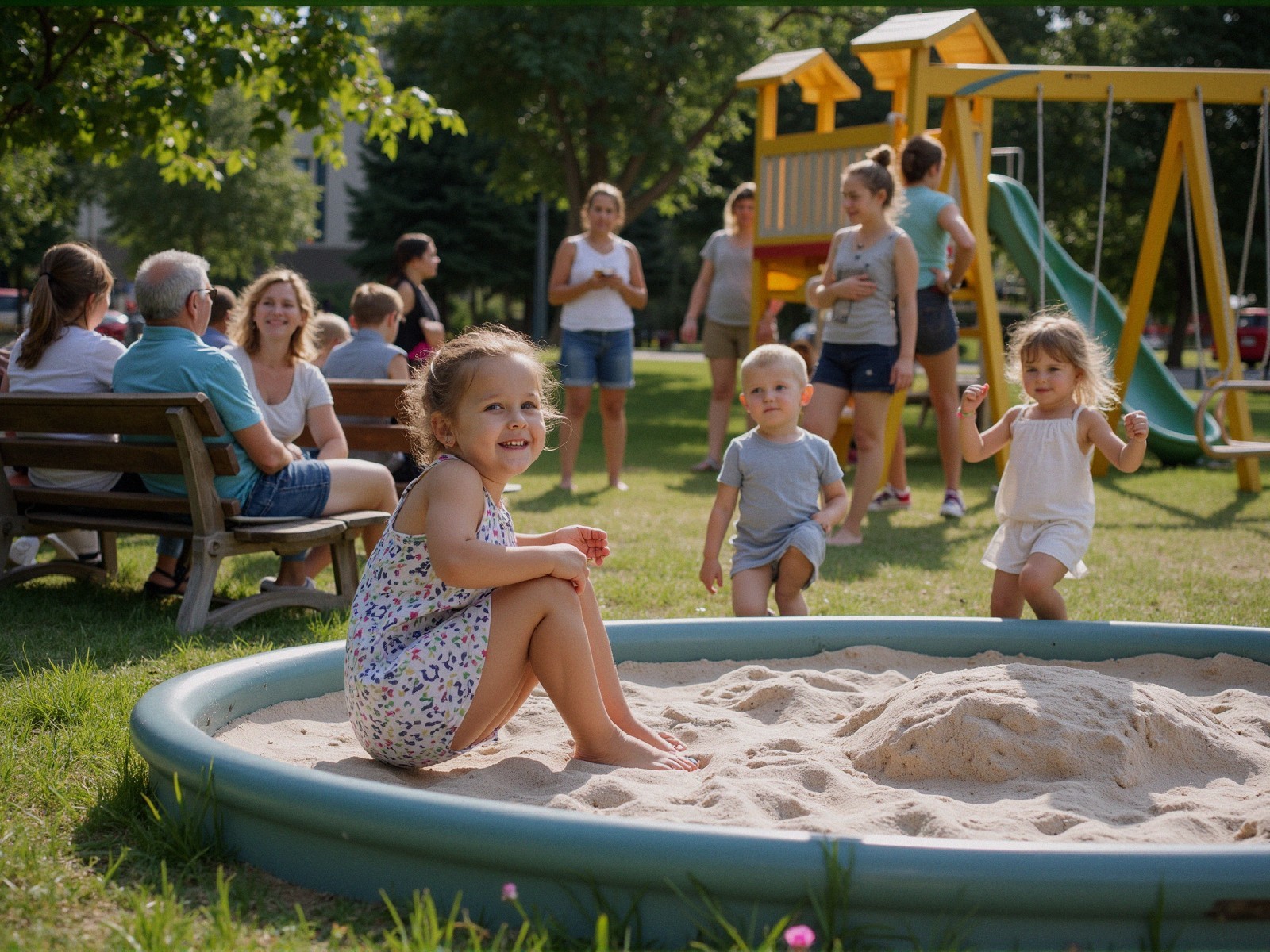 Multi-Generational Family Gathering in a Sunny Park