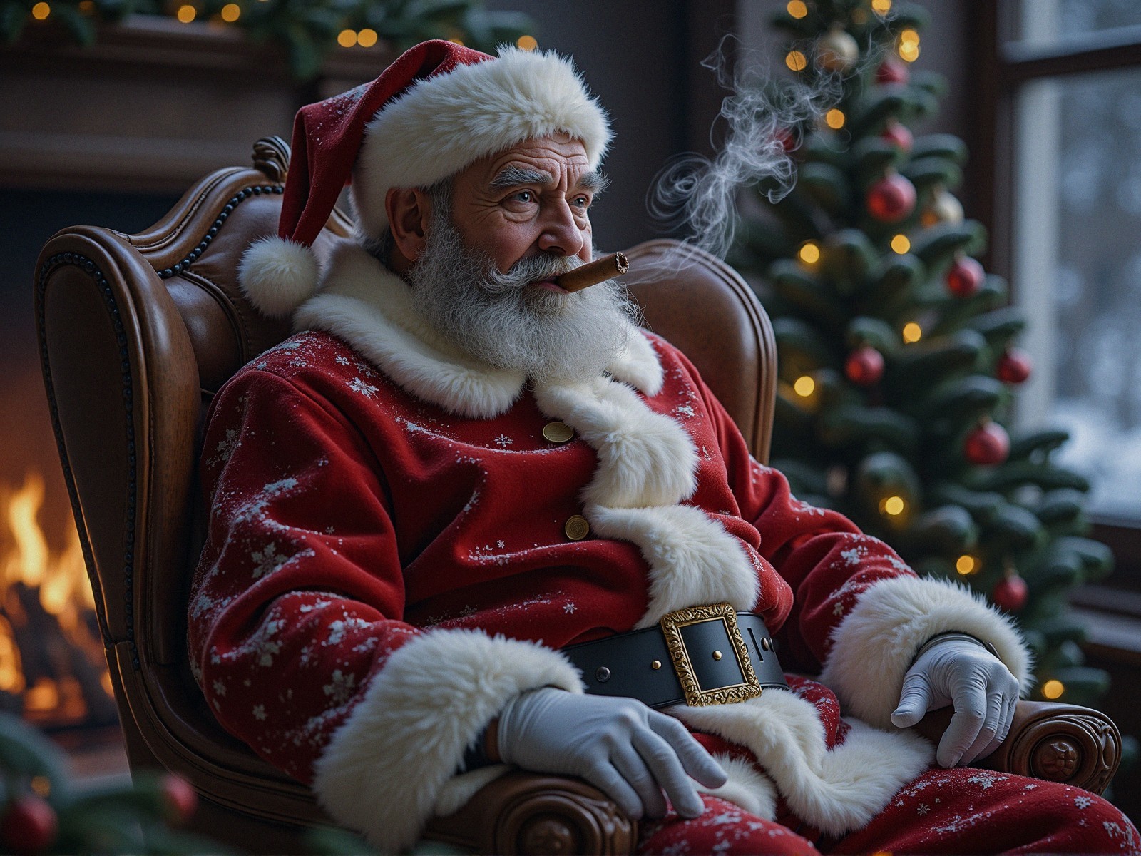 Realistic depiction of Santa Claus in a wooden armchair