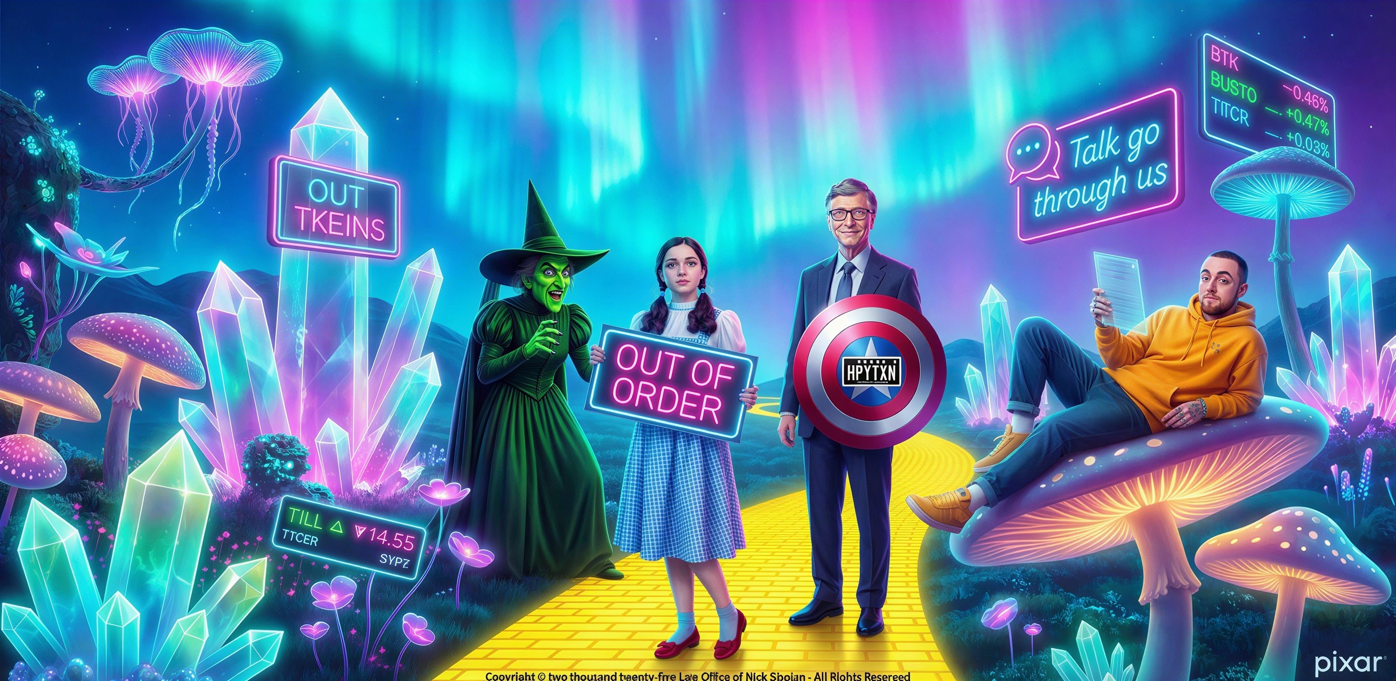 Fantasy Scene with Whimsical Characters and Colors