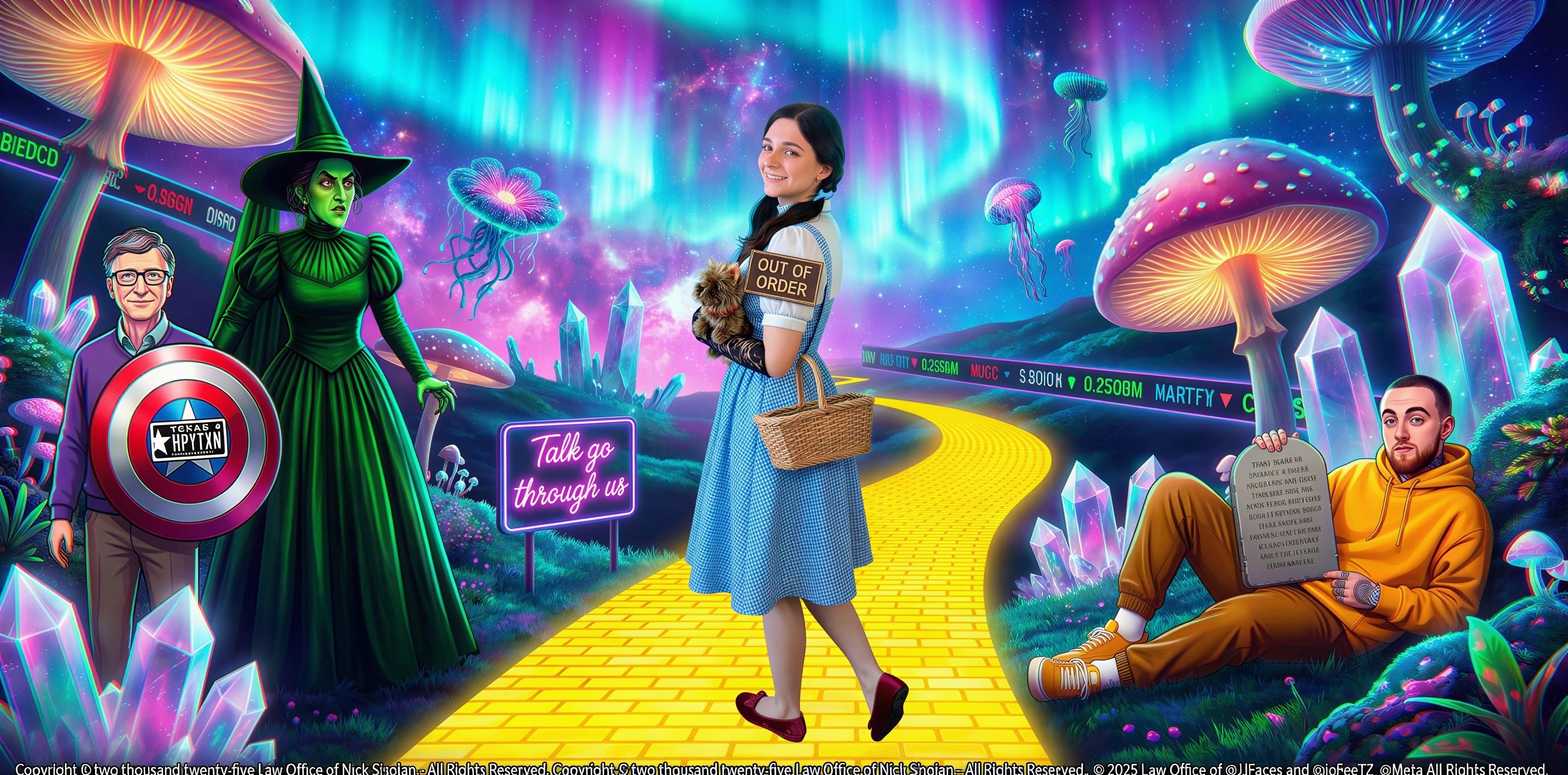 Whimsical Scene with Dorothy on Yellow Brick Road