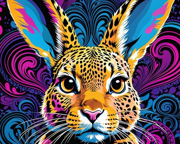 Psychedelic Pop Art Close-Up of a Feline Creature