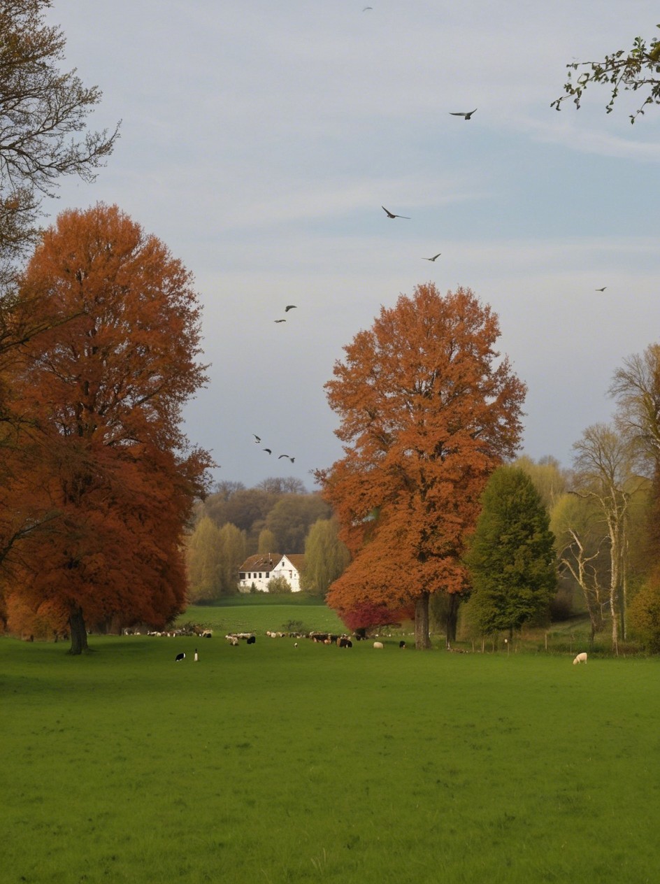 Tranquil Autumn Landscape with Meadow and Foliage