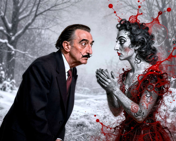 Digital Painting of a Man and Stylized Female Figure