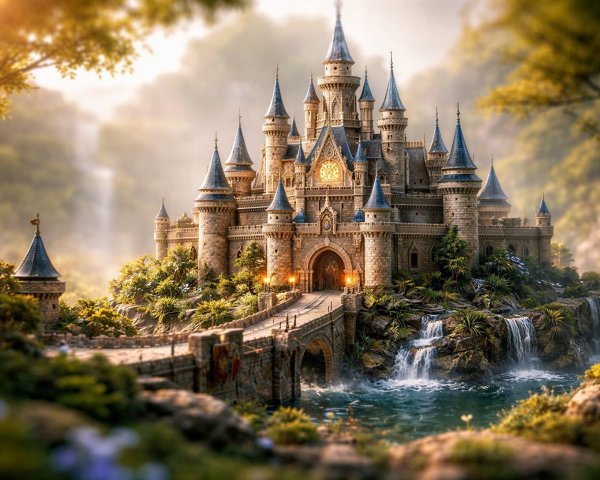 Ornate Medieval Castle in Detailed Fantasy Landscape