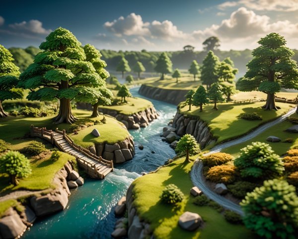 Miniature Whimsical Fantasy Landscape 3D Render