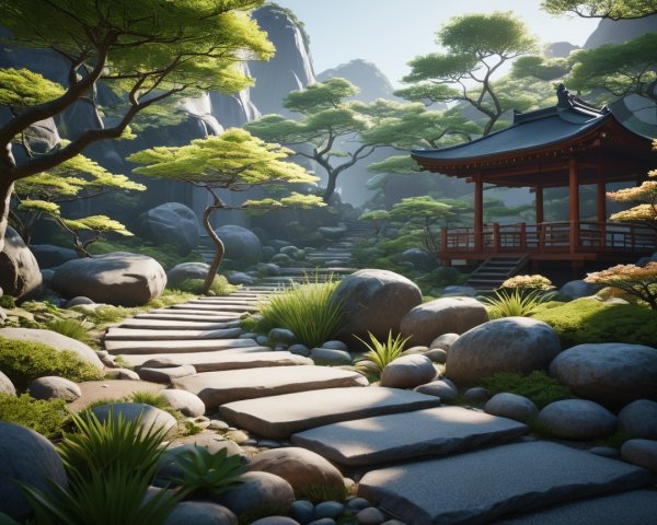 Japanese garden featuring stepping stone pathway and gazebo