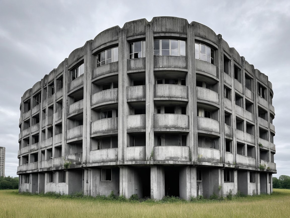 Abandoned Circular Concrete Structure Amid Overgrowth