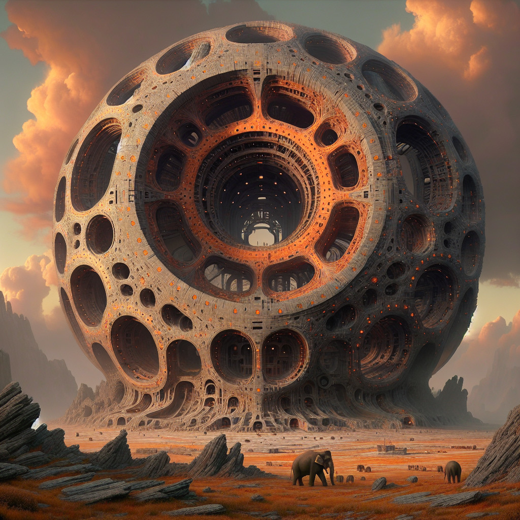 Futuristic Hollow Sphere Structure in Dramatic Landscape