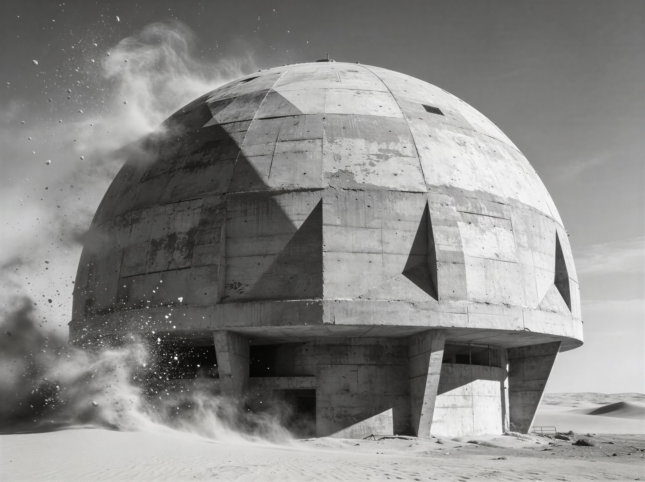 Dome-Shaped Concrete Structure in Desert Landscape