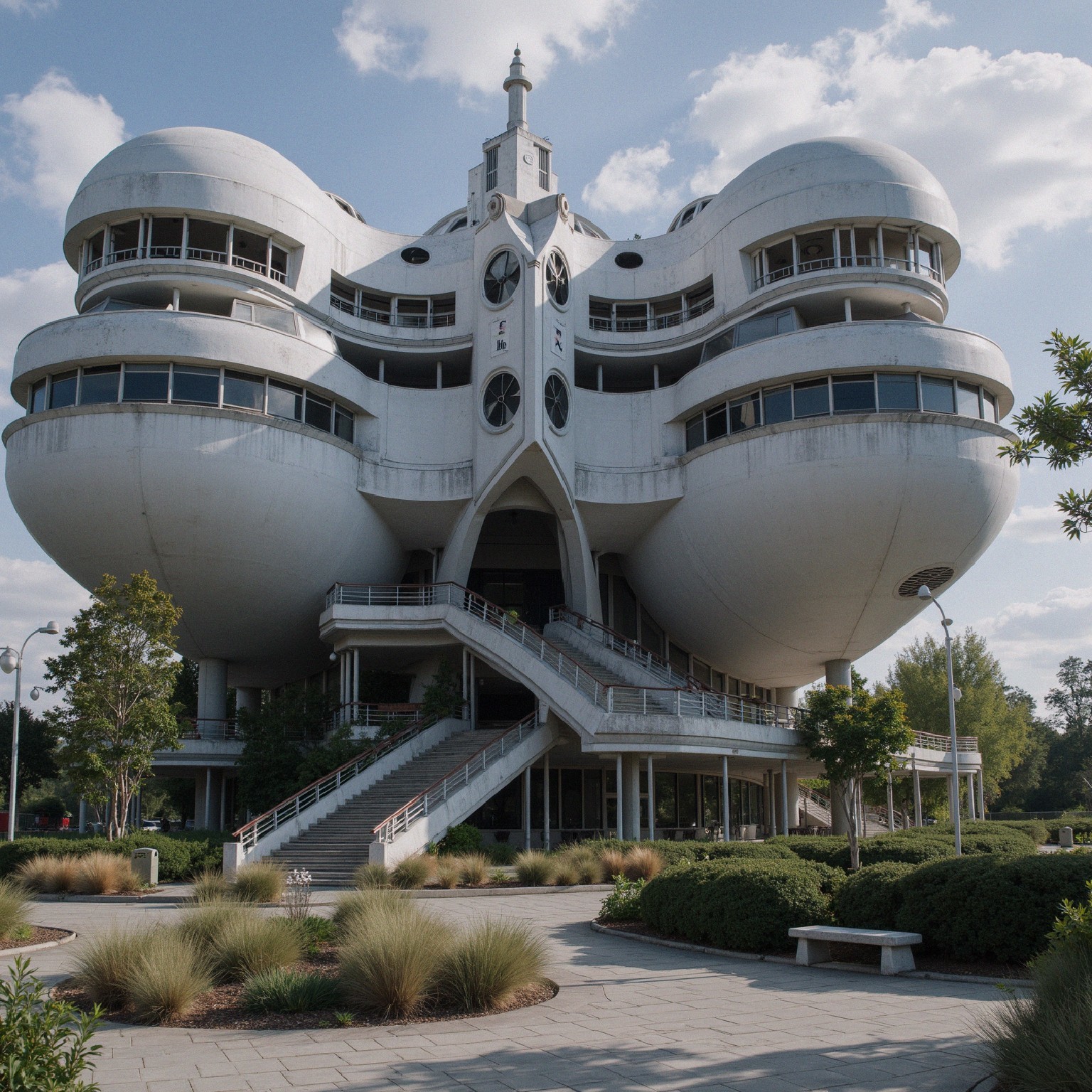 Futuristic Building with Organic Shapes and Greenery