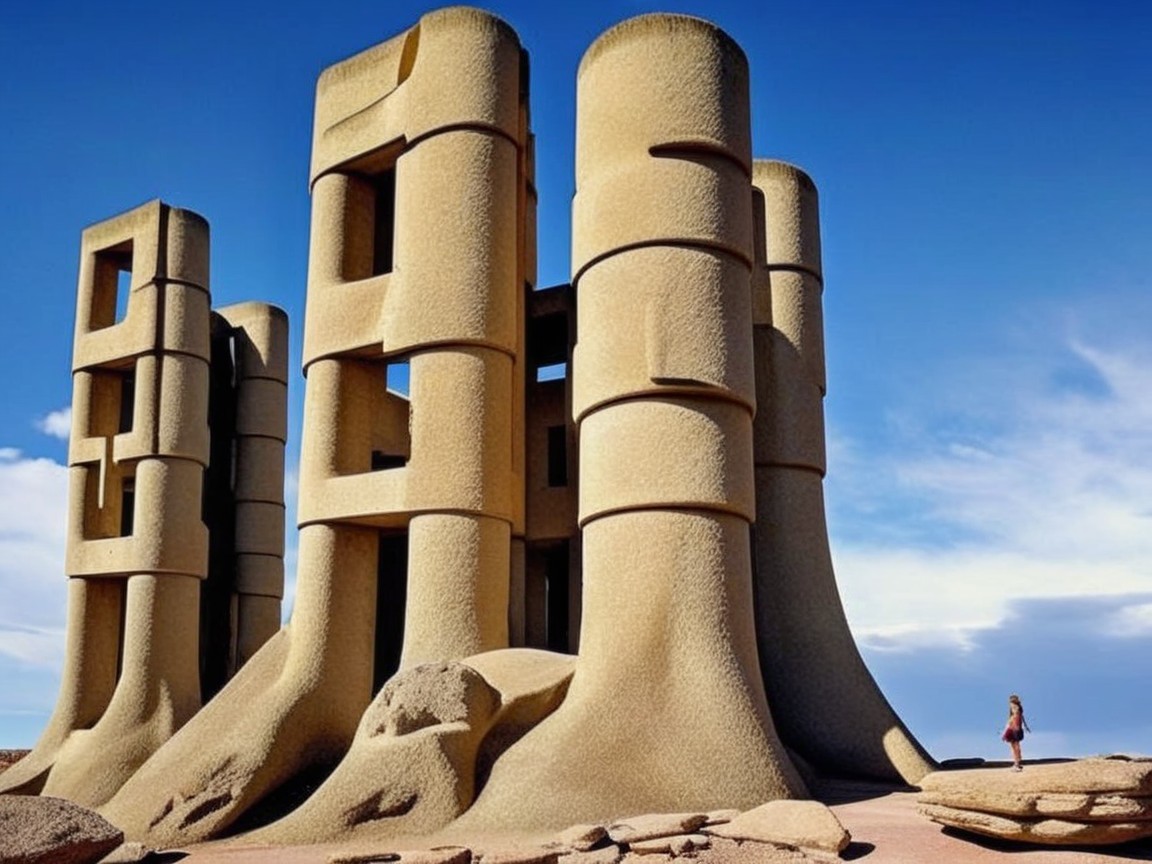 Architectural Structure of Sculptural Beige Pillars