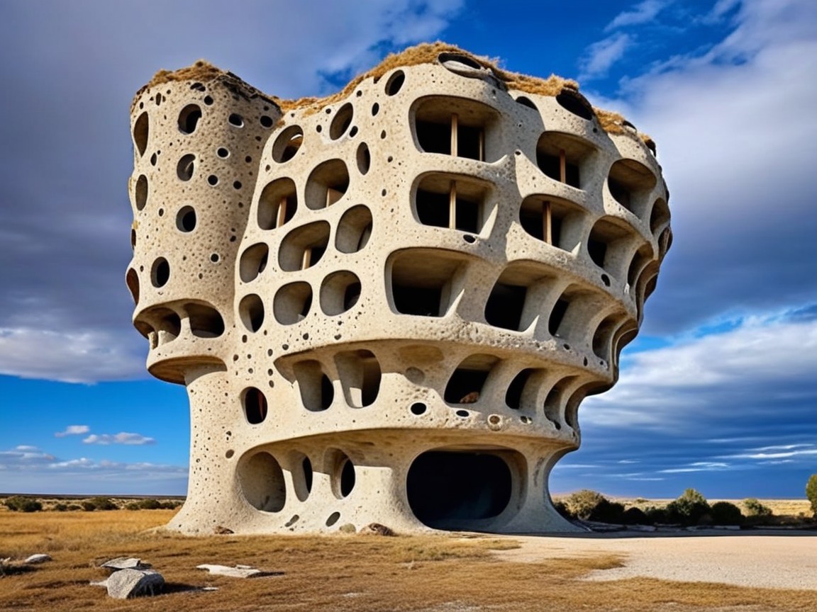 Sculptural Building with Organic Forms and Textured Concrete