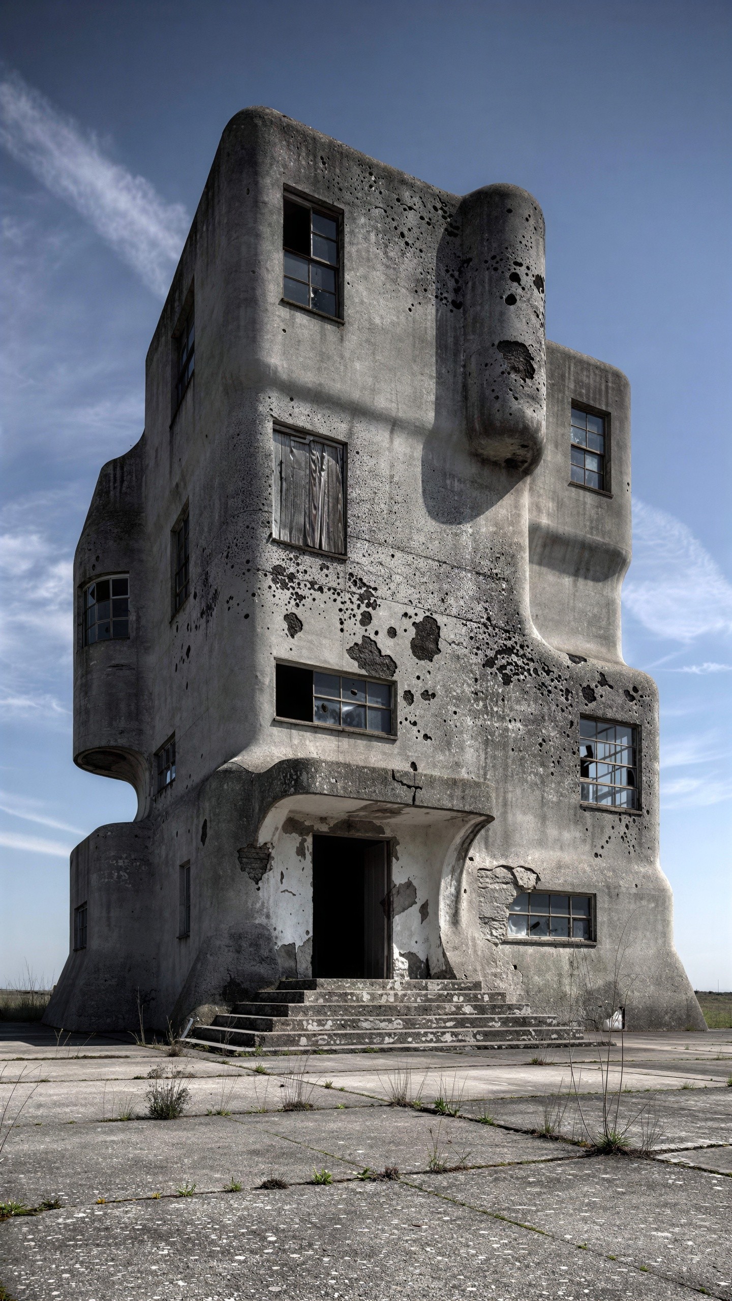 Abandoned Bunker Building with Unique Organic Shape