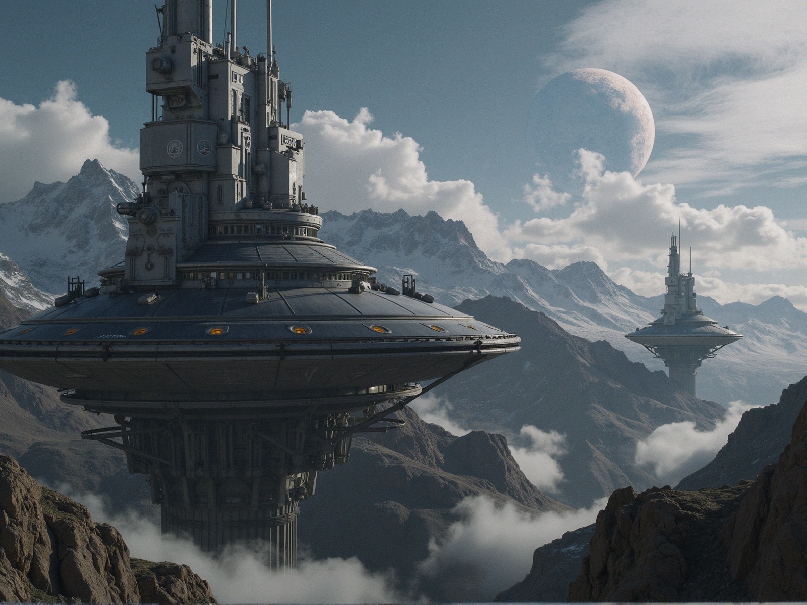 Futuristic Structures on Rugged Mountainous Terrain