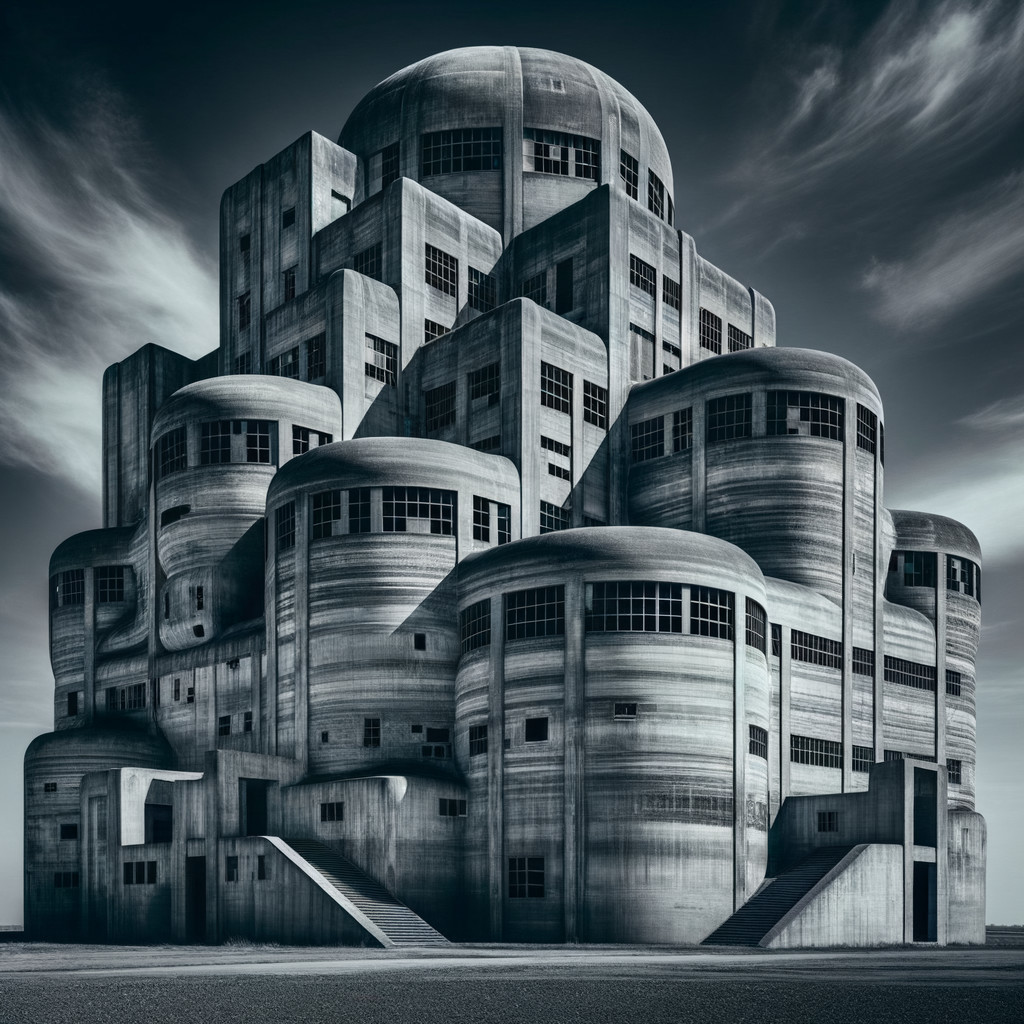 Futuristic Asymmetrical Concrete Building with Windows