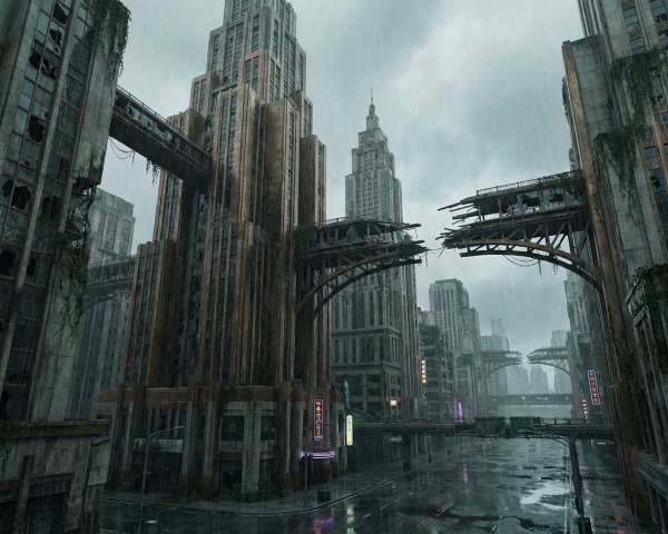 Aerial View of Abandoned Post-Apocalyptic Metropolis