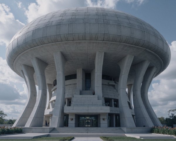 Futuristic Mushroom-Shaped Building with Dome Roof