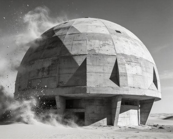 Dome-Shaped Concrete Structure in Desert Landscape