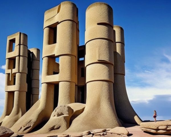 Architectural Structure of Sculptural Beige Pillars