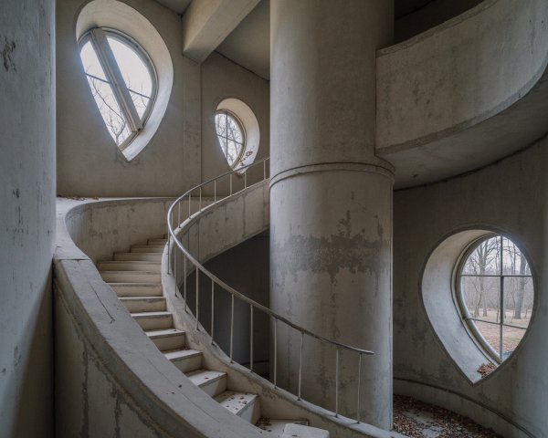 Spiraling Staircase in Abandoned Concrete Interior