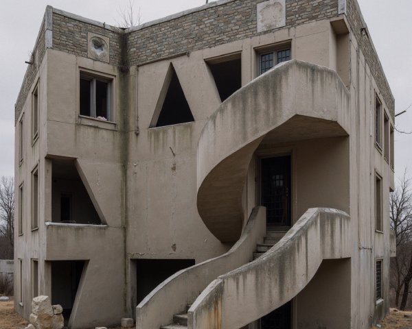 Abandoned Two-Story Modern Architectural Building