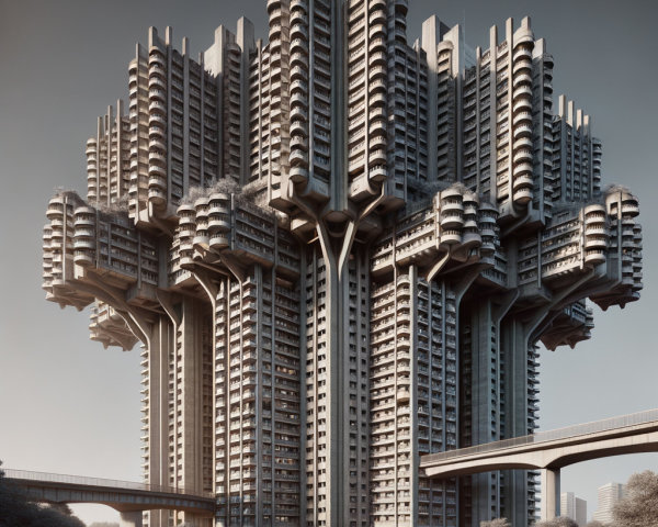 Futuristic Skyscraper with Organic Tree-Like Design