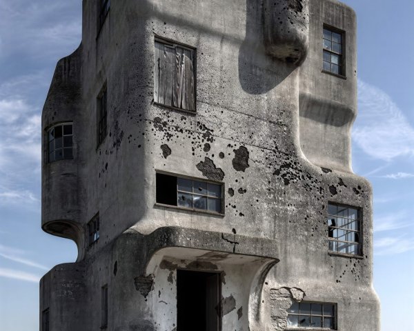 Abandoned Bunker Building with Unique Organic Shape