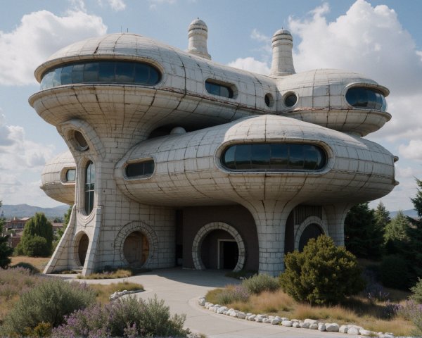 Futuristic Building with Bulbous Forms and Rounded Windows