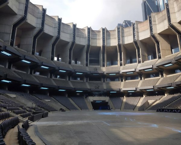 3D Panoramic View of a Brutalist Concrete Arena