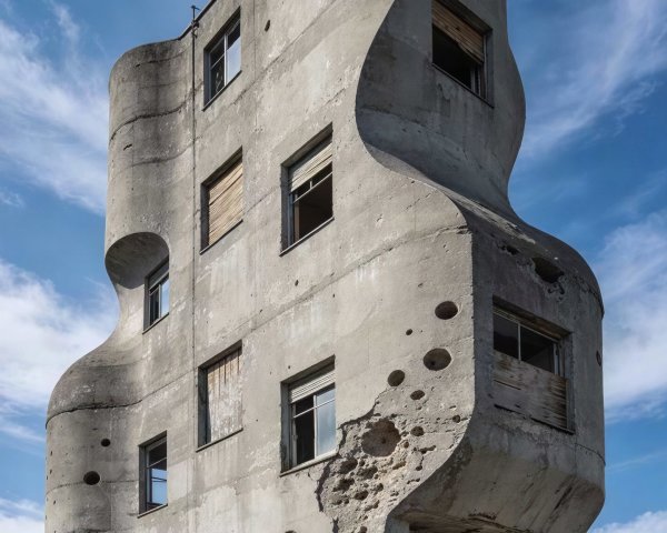 Abandoned Six-Story Weathered Concrete Building