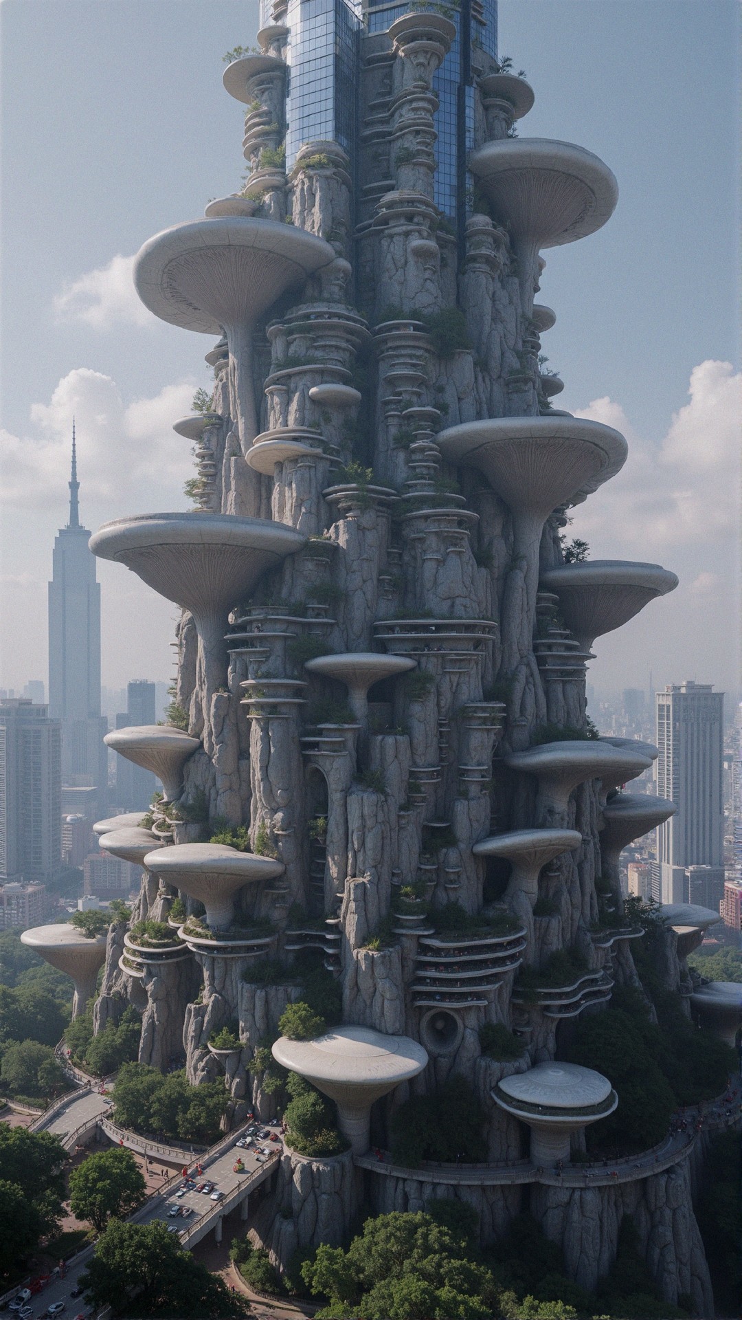 Futuristic skyscraper design with nature integration