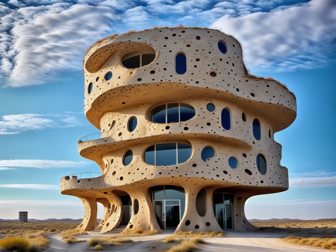Futuristic Organic-Shaped Building in Arid Landscape