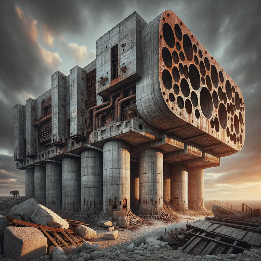 Futuristic concrete structure with organic design elements