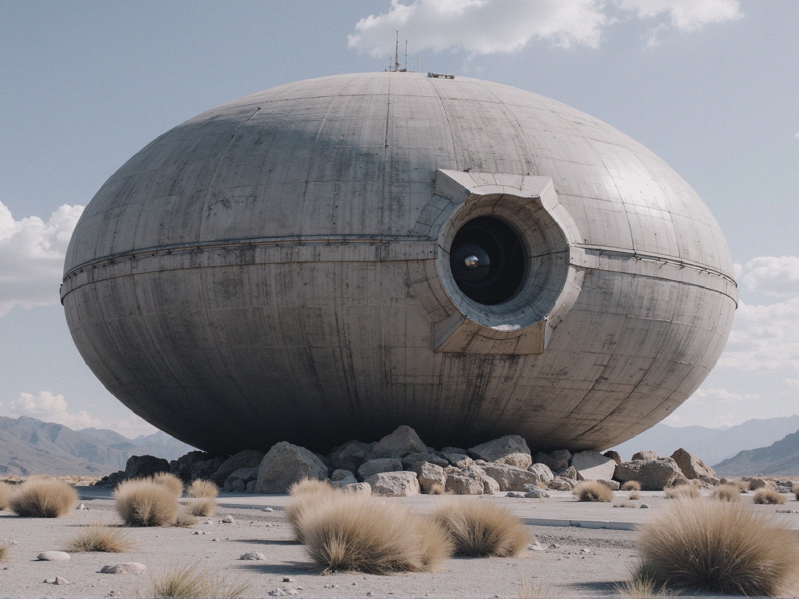 Futuristic Circular Structure in Desert Landscape