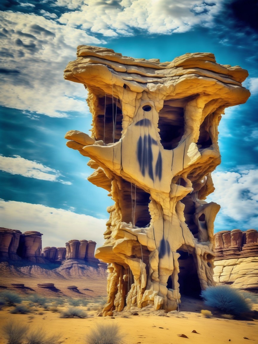 Sandstone Tower Formation in Desert Landscape