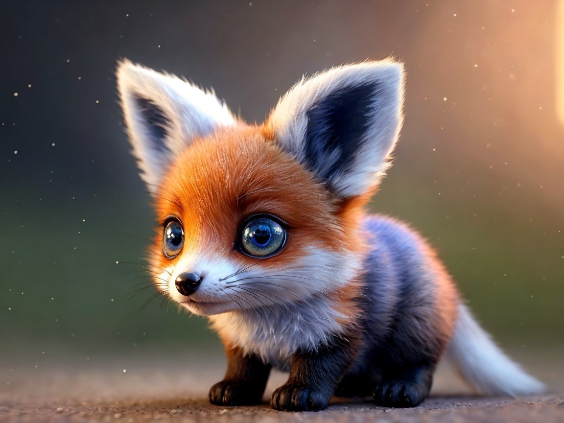 Adorable small fox with expressive blue eyes and fluffy fur