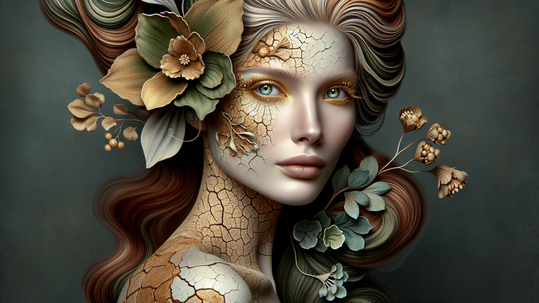 Surreal Portrait of Woman with Nature Elements
