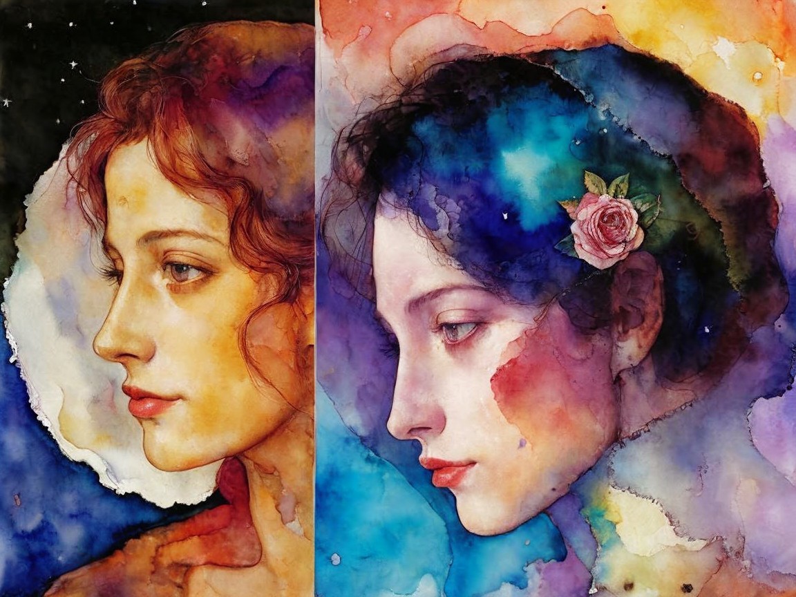 Illustrated Female Profiles with Abstract Background