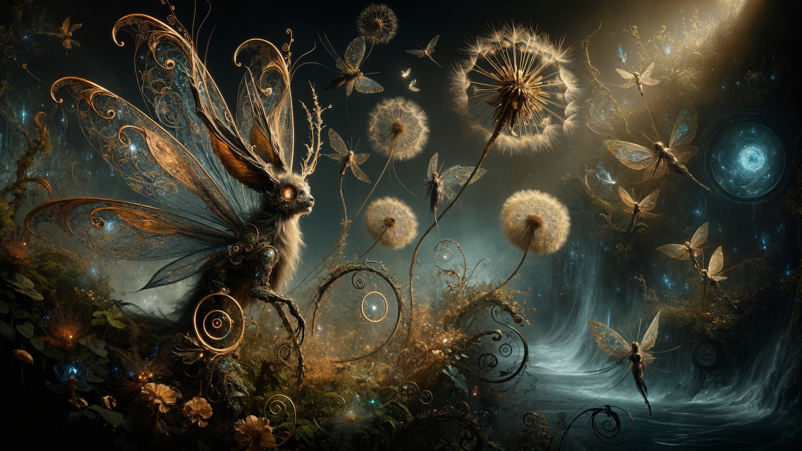 Enchanted Scene with Mystical Creature and Fairies