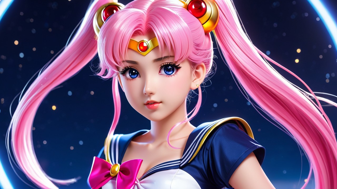 Vibrant Character with Pink Hair in Cosmic Setting