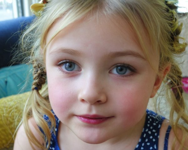 Close-up Portrait of a Young Girl with Blue Eyes