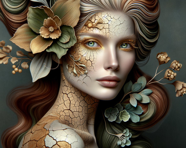 Surreal Portrait of Woman with Nature Elements