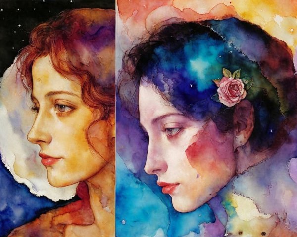 Illustrated Female Profiles with Abstract Background