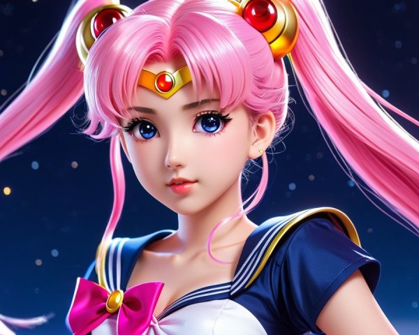 Vibrant Character with Pink Hair in Cosmic Setting
