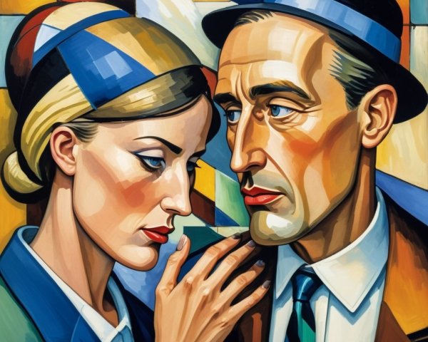 Close-up of a man and woman in vibrant composition
