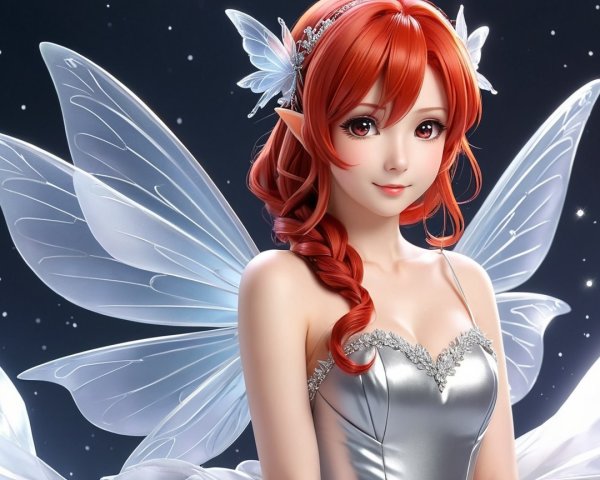 Fairy Character with Red Hair and Butterfly Wings