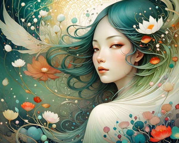 Enchanting Portrait of a Woman with Turquoise Hair