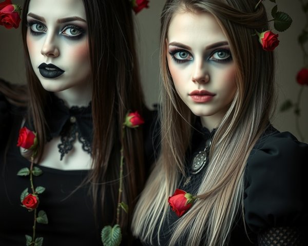 Elegant Black Dresses with Dark Makeup and Roses