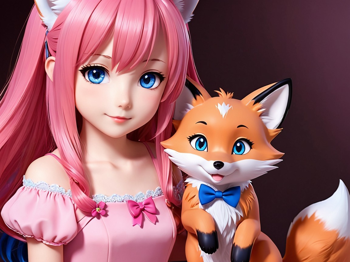 Cheerful Scene with Girl and Fox Plushie